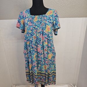 BOHO FLORAL DRESS SHORT SLEEVE CASUAL PARTY DRESS SZ SMALL COTTAGE CORE